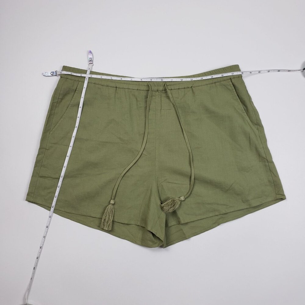 Andie Swim The Graciosa Short Women's XL Ivy Green Linen Blend Tassel Ties NWT - Picture 4 of 16